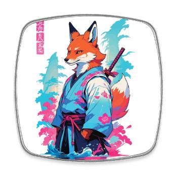 Kitsune Samurai Fuchs Aesthetic Vaporwave Stil - Viereckiger Kühlschrankmagnet - Weiß - Vorne