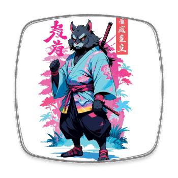 Tanuki Yokai Vaporwave Aesthetic Samurai Art - Square fridge magnet - white - Front