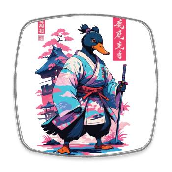 Samurai Duck Aesthetic Vaporwave Style Japanese - Square fridge magnet - white - Front