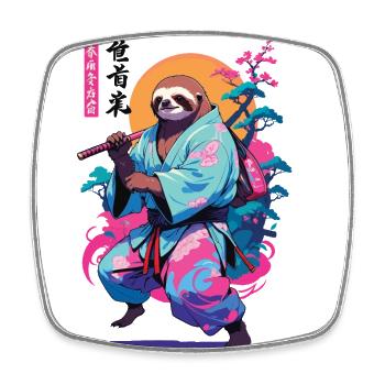 Samurai Sloth Aesthetic Vaporwave Style - Square fridge magnet - white - Front