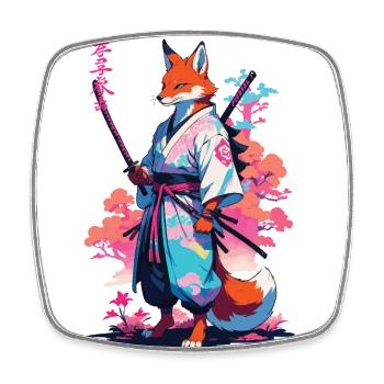 Kitsune Samurai Fuchs Aesthetic Vaporwave Stil - Viereckiger Kühlschrankmagnet - Weiß - Vorne