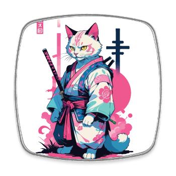 Chat samouraï Vaporwave Esthétique Japon Art - Magnet carré - blanc - Devant