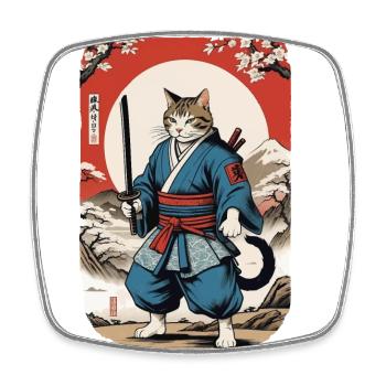 Samurai Cat Vintage Ukiyo E Japanese - Square fridge magnet - white - Front