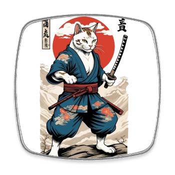 Chat Samouraï Vintage Ukiyo-E Esthétique Style Japon - Magnet carré - blanc - Devant