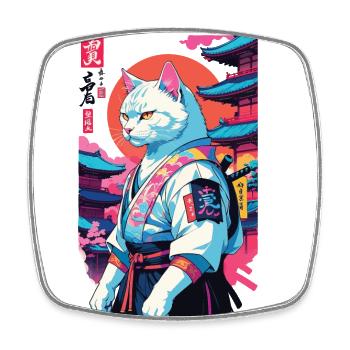 Samurai Cat Vaporwave Aesthetic Japan Art - Square fridge magnet - white - Front