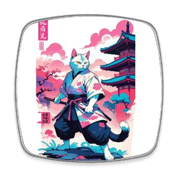 Chat samouraï Vaporwave Esthétique Japon Art - Magnet carré - blanc - Devant