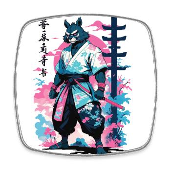 Tanuki Yokai Vaporwave Aesthetic Samurai Art - Square fridge magnet - white - Front