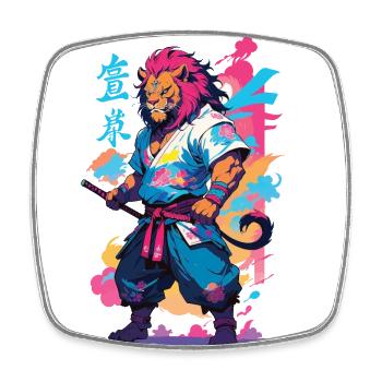 Samouraï Lion Esthétique Vaporwave Style Japon Design - Magnet carré - blanc - Devant