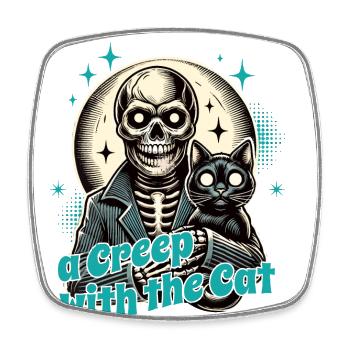 Halloween Skelett Mit Katze: A Creep With The Cat - Viereckiger Kühlschrankmagnet - Weiß - Vorne