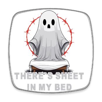 Halloween Ghost Humor in Bed - Square fridge magnet - white - Front