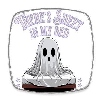 Halloween Sheet In Bed Funny Saying - Square fridge magnet - white - Front