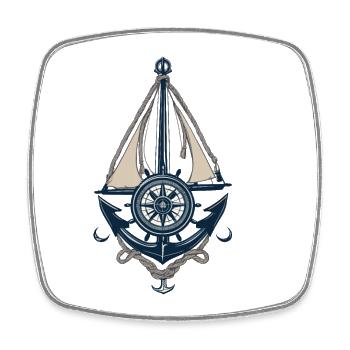 Captain Steering Wheel Anchor Sailboat Illustration - Square fridge magnet - white - Front
