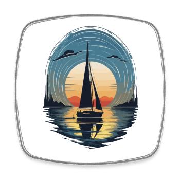 Sunset Sailboat Adventure Sea - Square fridge magnet - white - Front