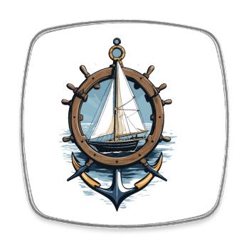Captain Steering Wheel Anchor Sailboat Adventure - Square fridge magnet - white - Front