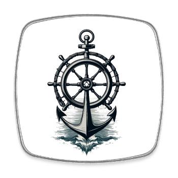 Captain Steering Wheel Anchor Sailboat Adventure - Square fridge magnet - white - Front