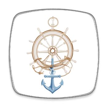 Captain Steering Wheel Anchor Sailboat Adventure - Square fridge magnet - white - Front