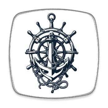 Captain Steering Wheel Anchor Adventure Blessing - Square fridge magnet - white - Front