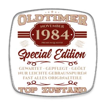 40. Geburtstag Oldtimer November 1984 Jahrgang 84 - Viereckiger Kühlschrankmagnet - Weiß - Vorne
