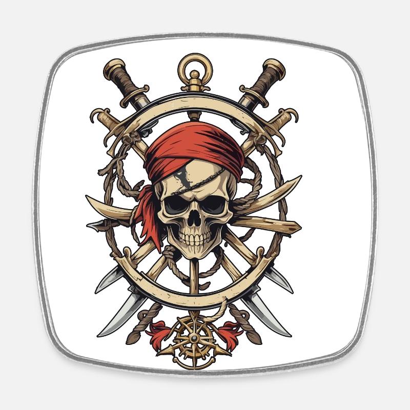 Drapeaux de pirate crâne Jolly Roger costume de pirate - Magnet carré - blanc