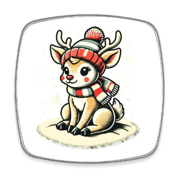 Renne mignon avec écharpe de Noël - Magnet carré - blanc - Devant