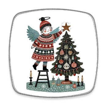 Skandinavischer Weihnachtsengel Mit Weihnachtsbaum - Viereckiger Kühlschrankmagnet - Weiß - Vorne