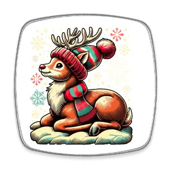 Renne de Noël vintage mignon mignon faon - Magnet carré - blanc - Devant