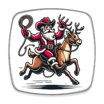 Cowboy Santa Claus Adventure - Square fridge magnet - white - Front