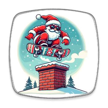 Skateboardender Weihnachtsmann Spaßiger Winter - Viereckiger Kühlschrankmagnet - Weiß - Vorne