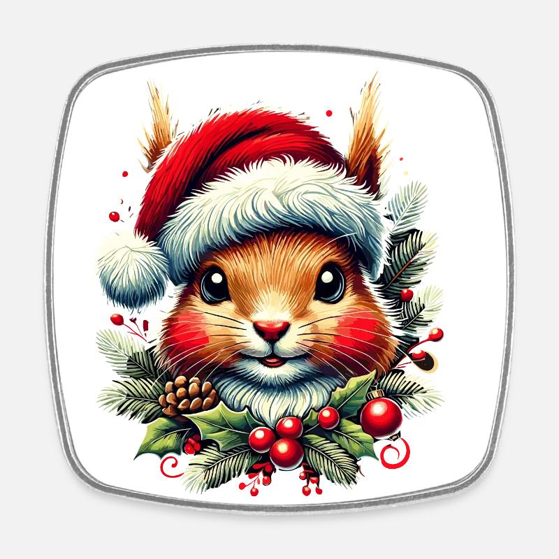 Écureuil de Noël avec chapeau de Noël - Magnet carré - blanc