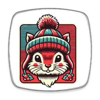 Cute squirrel with hat for Christmas - Square fridge magnet - white - Front