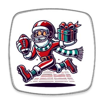 Santa Claus Playing Football With Gift - Square fridge magnet - white - Front