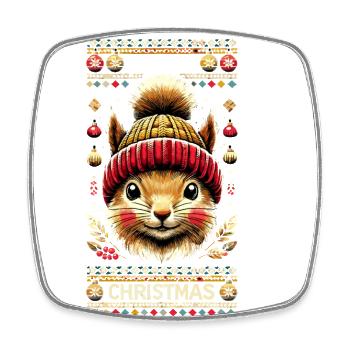 Merry Christmas with cute squirrel - Square fridge magnet - white - Front