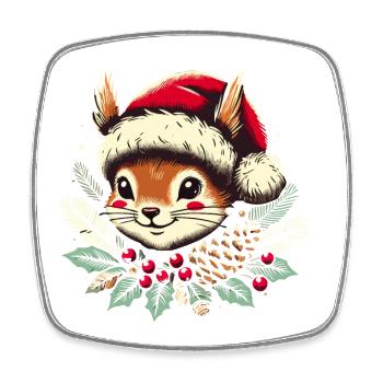 Festliches Weihnachten Eichhörnchen Vintage - Viereckiger Kühlschrankmagnet - Weiß - Vorne