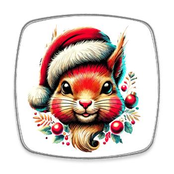 Christmas squirrel with cap - Square fridge magnet - white - Front