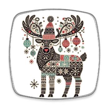 Christmas Reindeer Vintage Cottagecore - Square fridge magnet - white - Front
