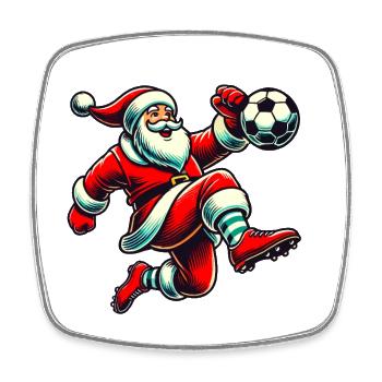 Soccer Playing Santa Claus Fun - Square fridge magnet - white - Front