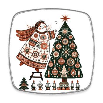 Engel Mit Weihnachtsbaum Und Kerzen Vintage - Viereckiger Kühlschrankmagnet - Weiß - Vorne