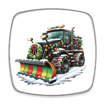 Winter Weihnachten Schneeräummaschine Fahrzeug - Viereckiger Kühlschrankmagnet - Weiß - Vorne