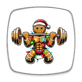 Lebkuchenmann Bodybuilder Weihnachtlich - Viereckiger Kühlschrankmagnet - Weiß - Vorne