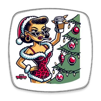 Christmas Pin-Up Cartoon Motif - Square fridge magnet - white - Front