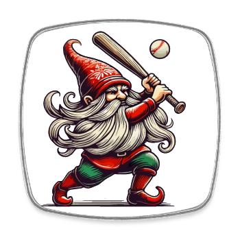 Christmas Baseball Gnome Dwarf Elf - Square fridge magnet - white - Front