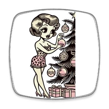 Weihnachtliches Pin-Up Motiv Retro Vintage - Viereckiger Kühlschrankmagnet - Weiß - Vorne