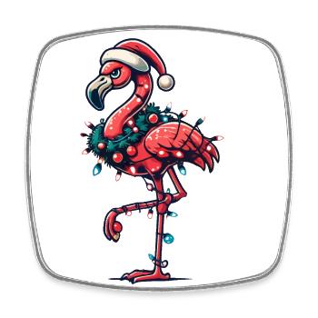 Flamant rose de Noël drôle avec décoration - Magnet carré - blanc - Devant