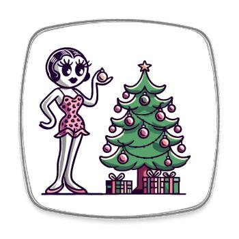 Weihnachtliches Pin-Up Cartoon Motiv im Retro - Viereckiger Kühlschrankmagnet - Weiß - Vorne
