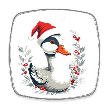 Canard de Noël avec chapeau et couronne de baies - Magnet carré - blanc - Devant