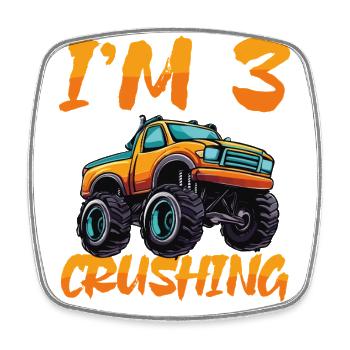 I'm 3 and Crushing It Monster Truck Birthday - Square fridge magnet - white - Front