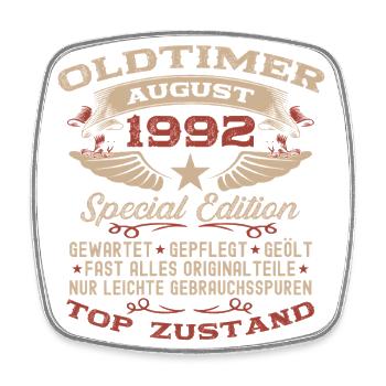 33. Geburtstag Oldtimer August Jahrgang 1992 - Viereckiger Kühlschrankmagnet - Weiß - Vorne