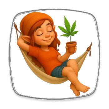 Zwergin in Hängematte mit Cannabispflanze - Viereckiger Kühlschrankmagnet - Weiß - Vorne