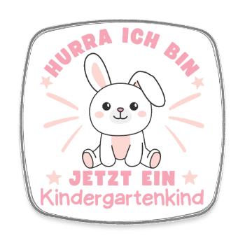 Hurra Ich Bin Jetzt Ein Kindergartenkind Hase - Viereckiger Kühlschrankmagnet - Weiß - Vorne