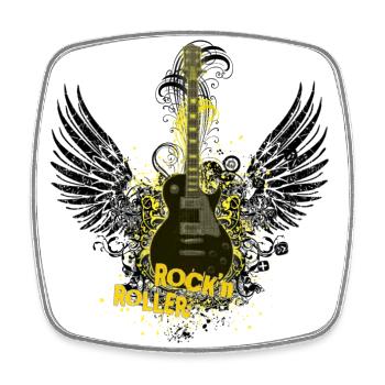 Rock'n Roller (guitare) 01 - Magnet carré - blanc - Devant